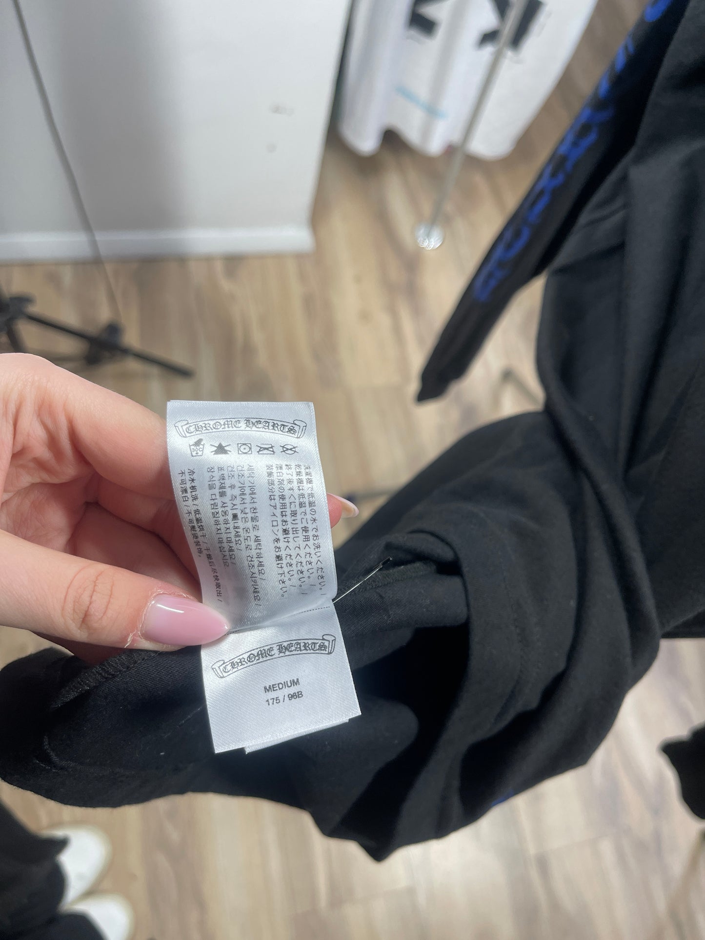 Chrome Hearts Blue Neck Logo Black L/S Shirt Size Medium