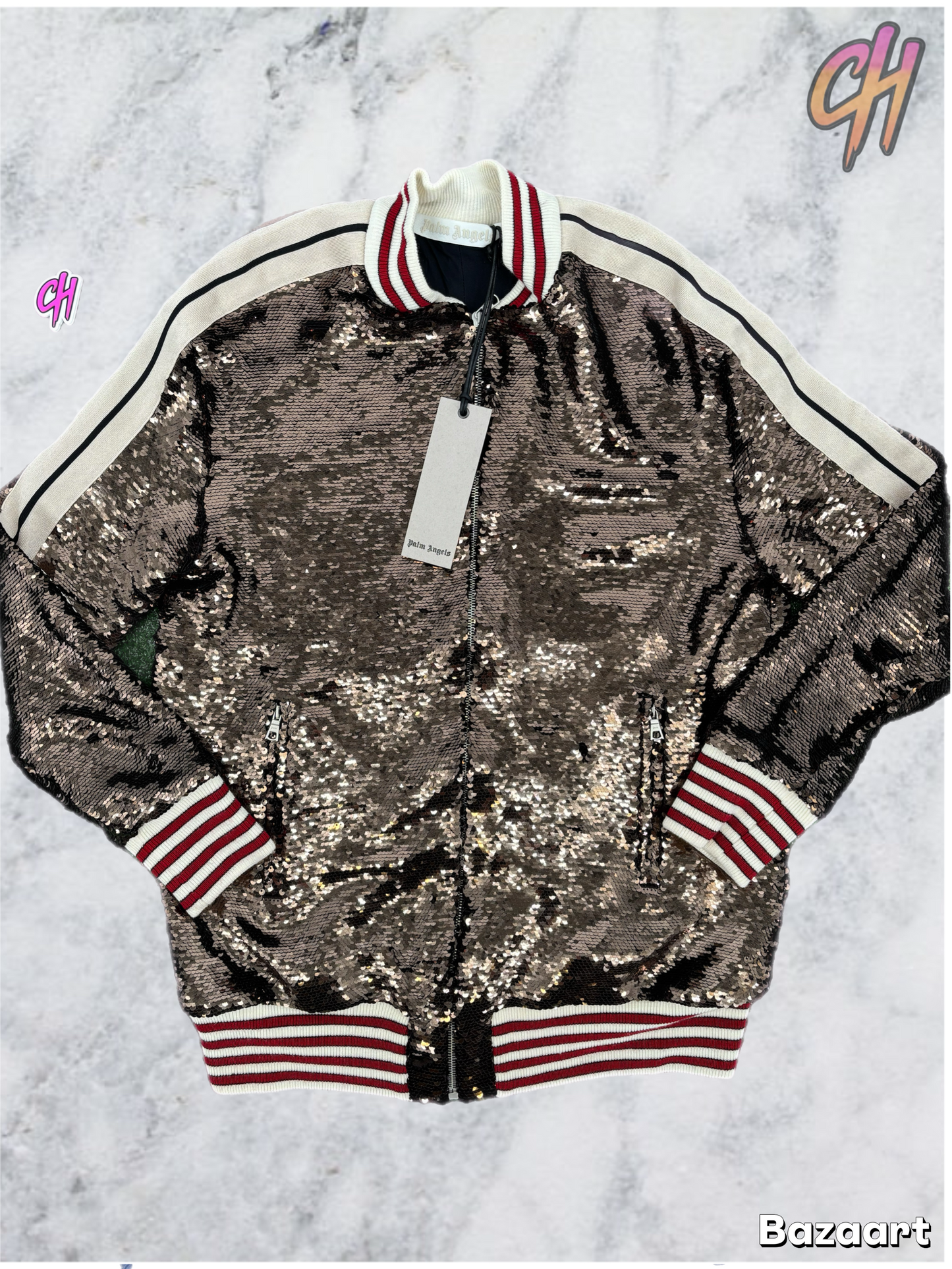 Palm Angels Women Brown Sequined Track Jacket Size Medium (MSRP: $707.00)