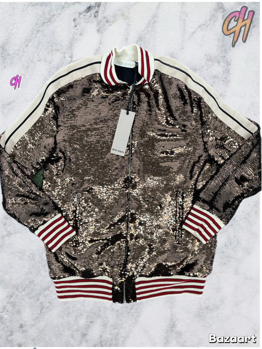 Palm Angels Women Brown Sequined Track Jacket Size Medium (MSRP: $707.00)