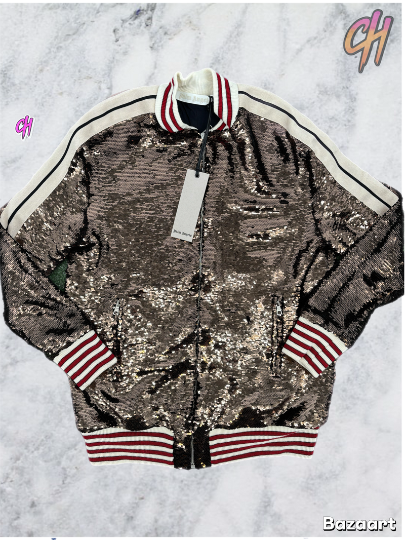Palm Angels Women Brown Sequined Track Jacket Size Medium (MSRP: $707.00)