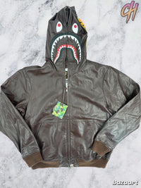 Bape Shark FW22 Full-Zip Brown Leather Jacket Size XL