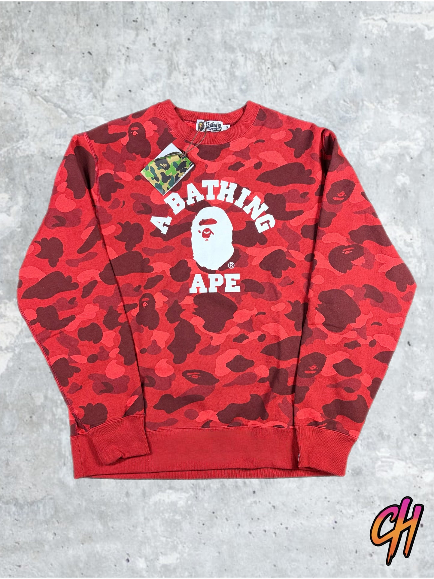 BAPE Color Camo College Red Crewneck Sweater Size XXL