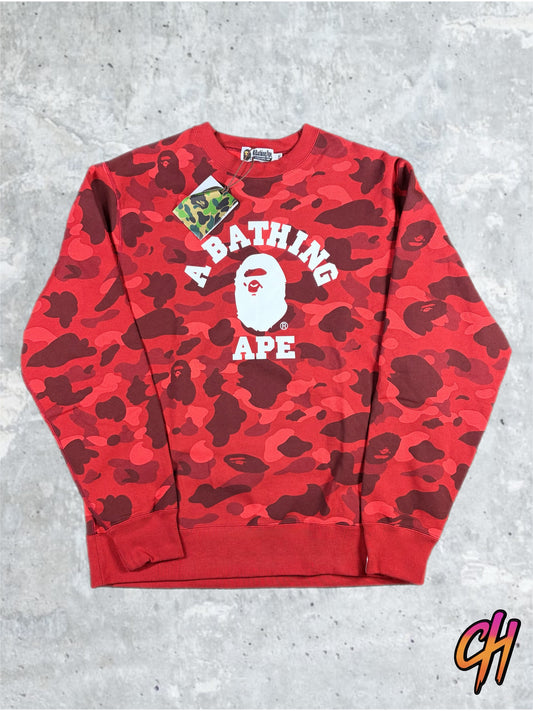 BAPE Color Camo College Red Crewneck Sweater Size XXL