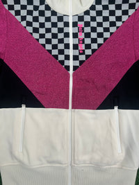 Palm Angels Checkered Track Jacket Black White Fuchsia Size Large