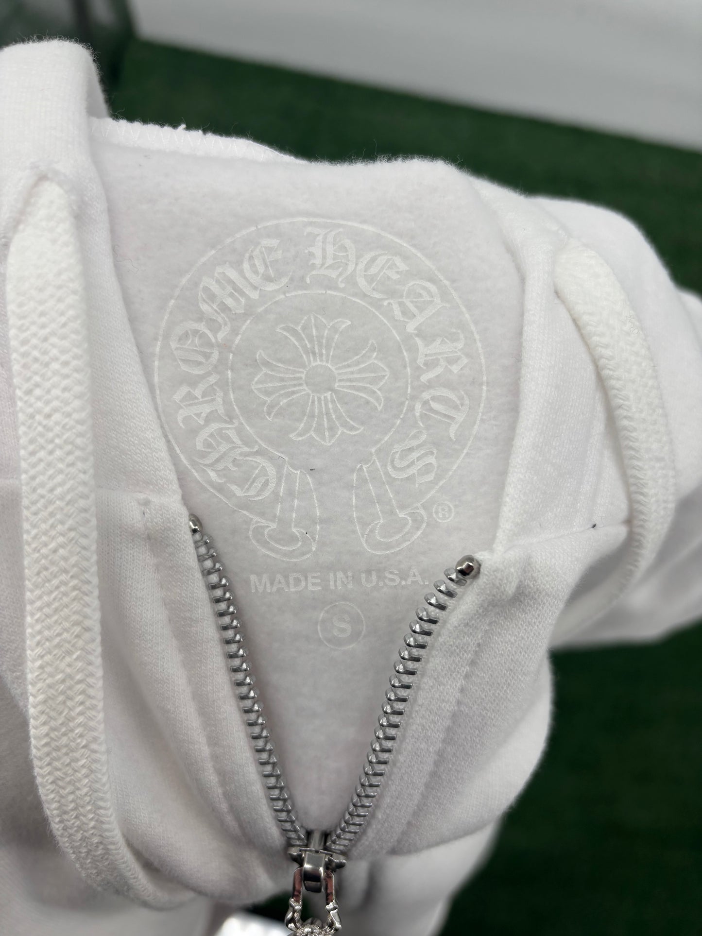 Chrome Hearts Blue Vertical Logo White Zip-Up Hoodie Size Small