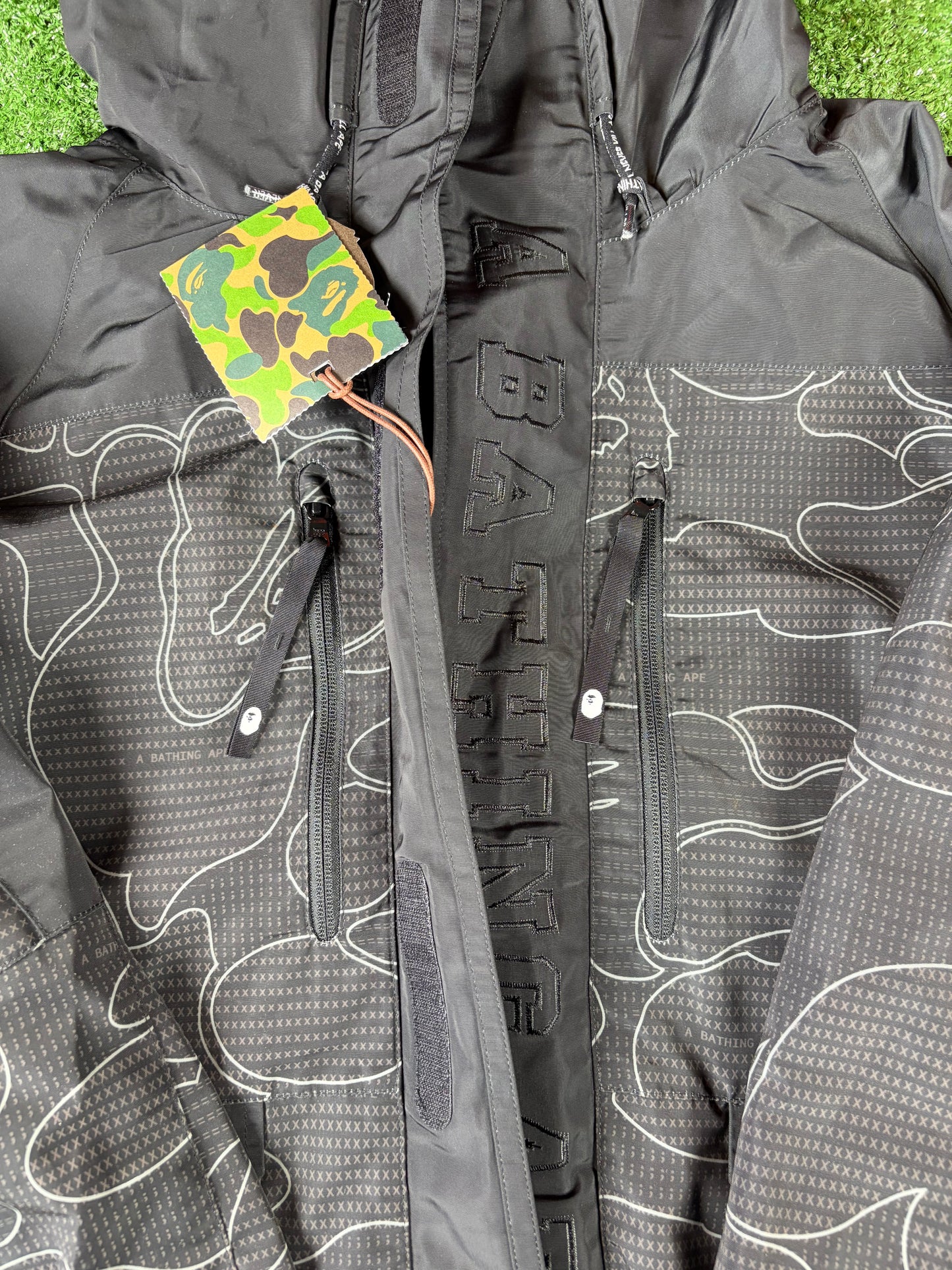 BAPE Text Code Camo Hooded Black Jacket Size Medium