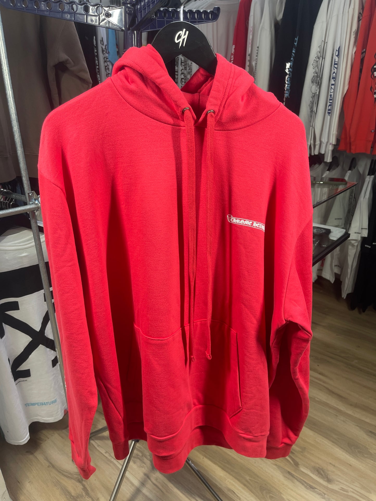 Chrome Hearts Scroll Logo Pullover Hoodie “Red” Size XL