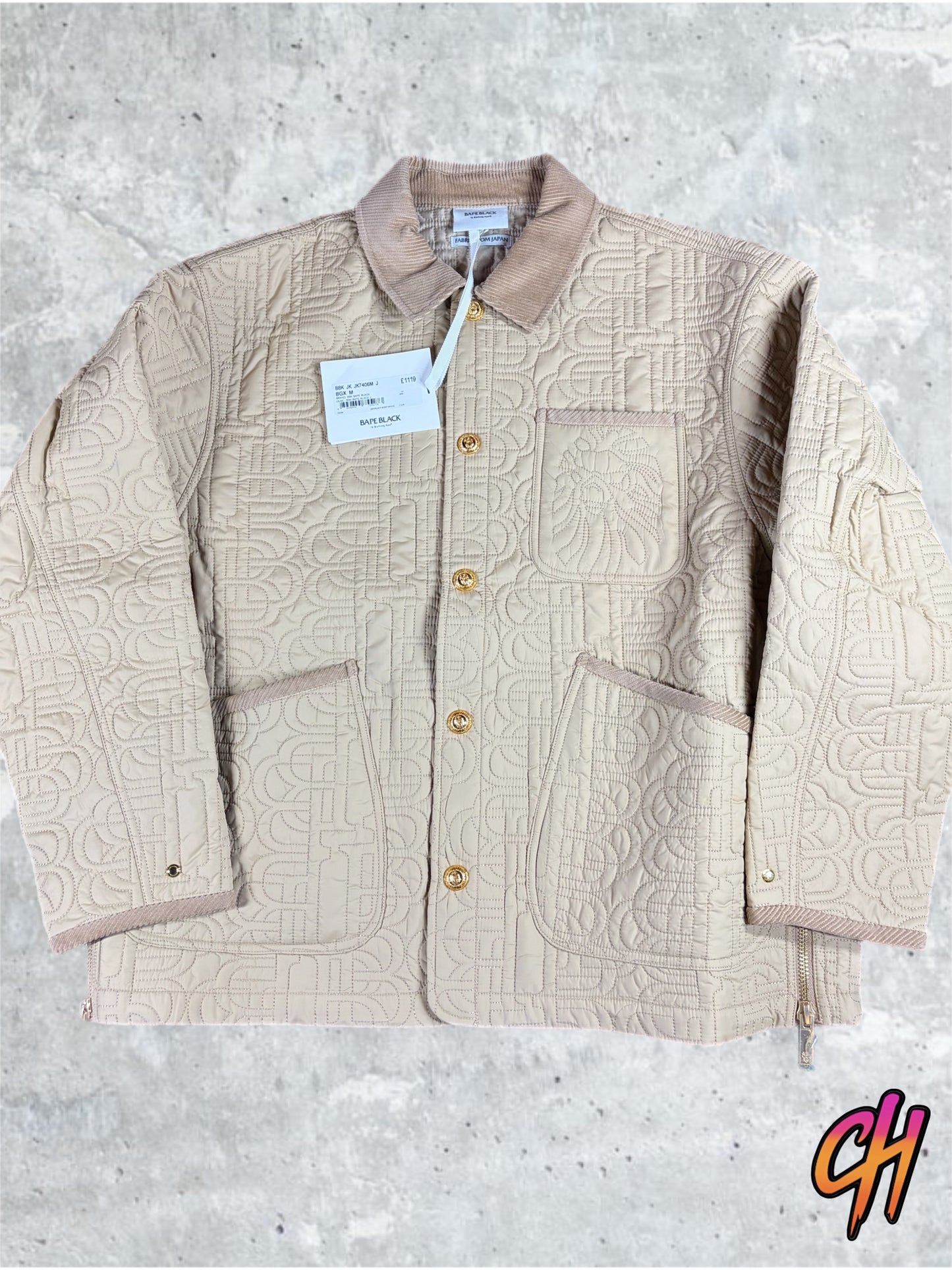 Bape Black Beige Quilted Collared Jacket Size Medium