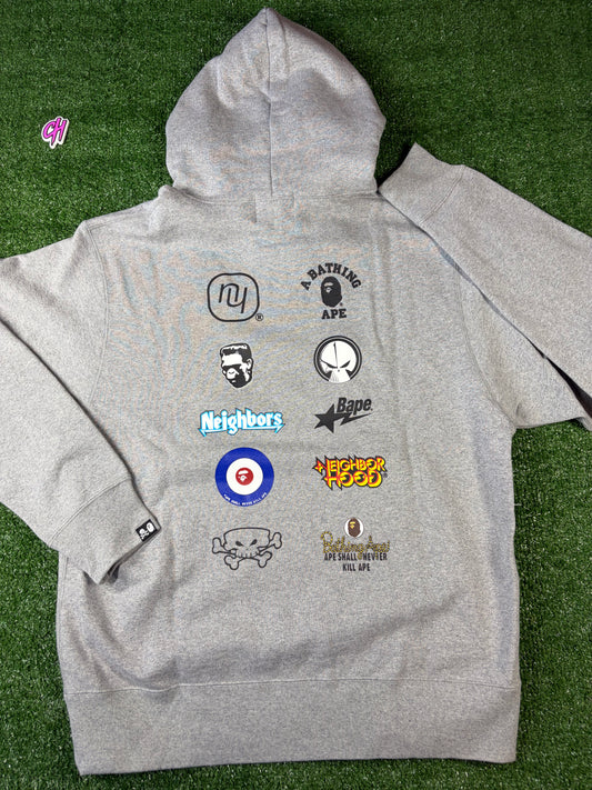 BAPE x Neighborhood Relaxed Fit Grey Pullover Hoodie Large