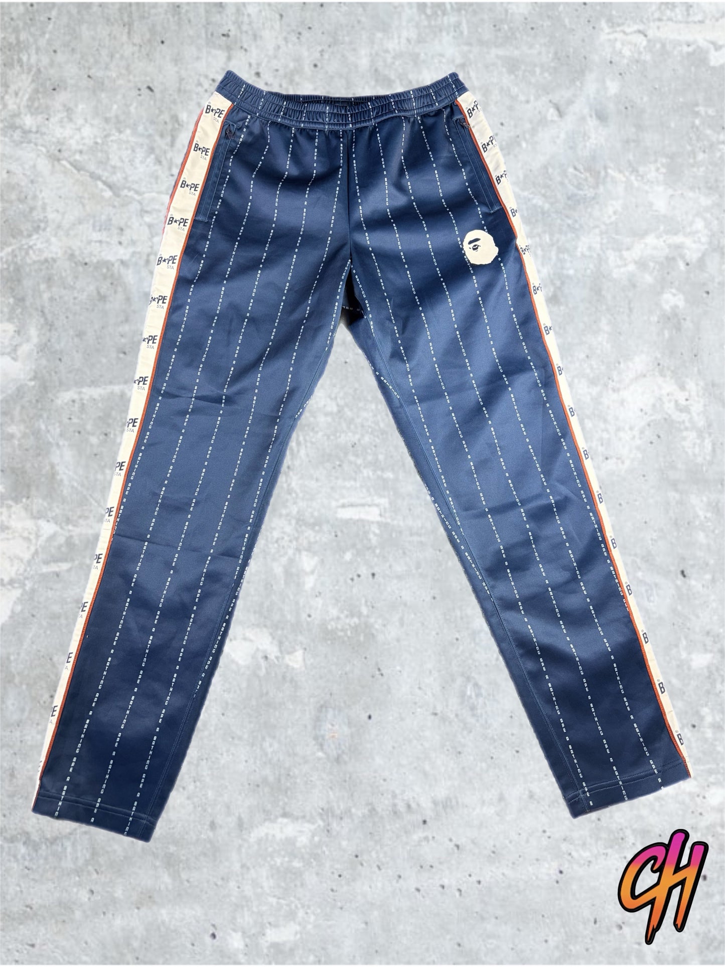 BAPE Text Stripe Jersey Navy Track Pants Navy Size XL
