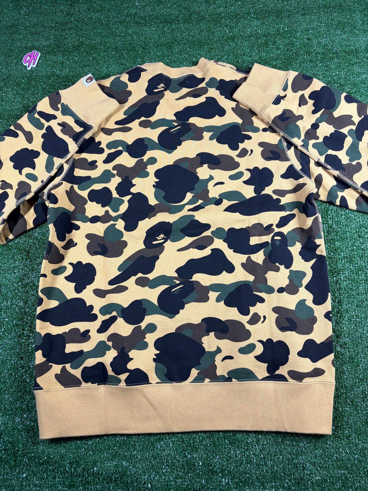 BAPE 1st Camo Ape Head Yellow Crewneck Sweater Size Large