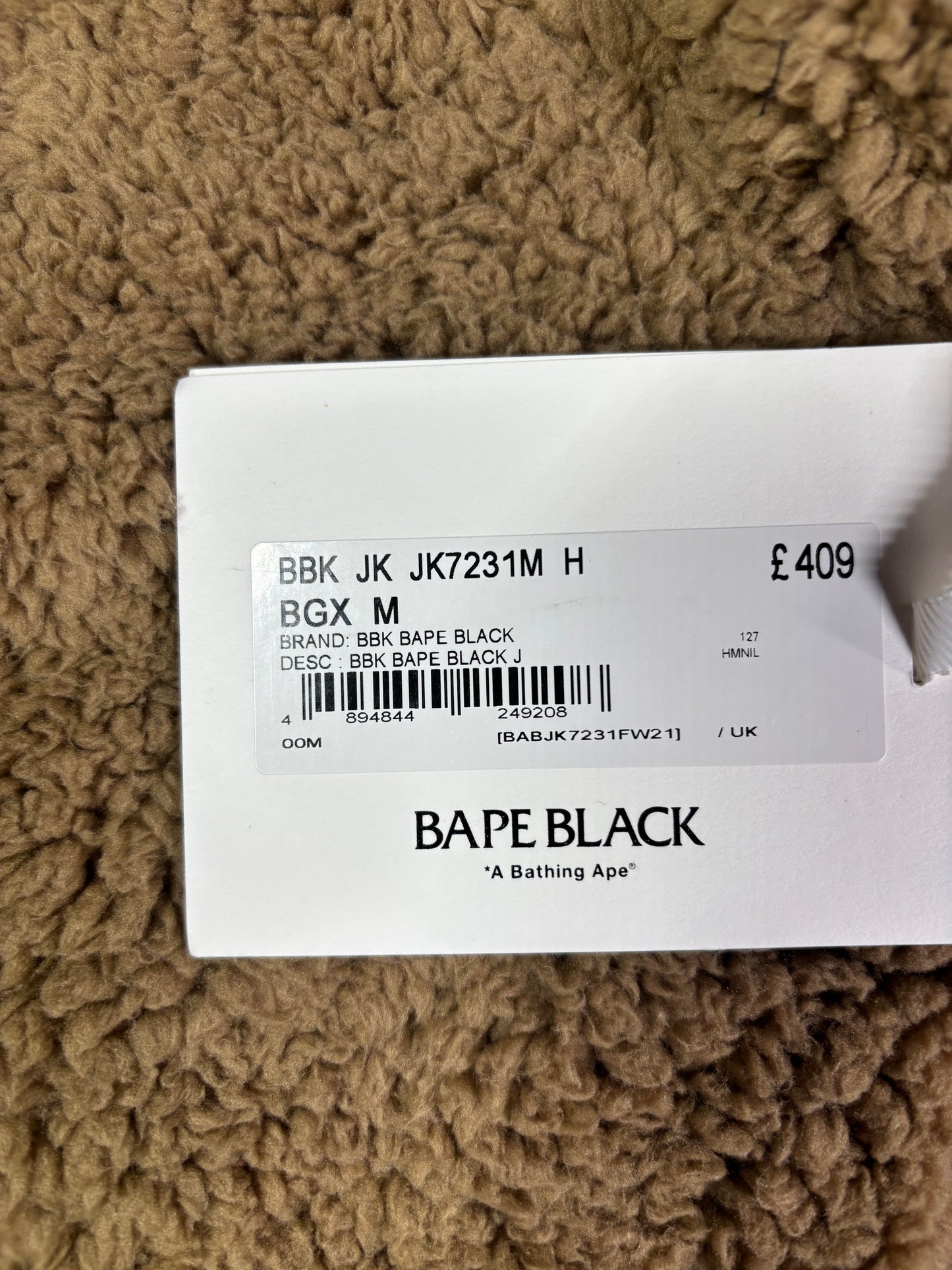 Bape Black Full-Zip Sherpa Beige Jacket Size Medium (MSRP: $480.00)