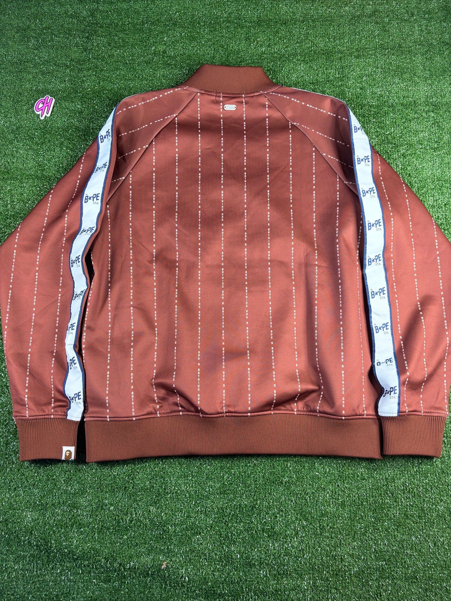 BAPE Text Stripe Full-Zip Brown Jersey Top Size Large