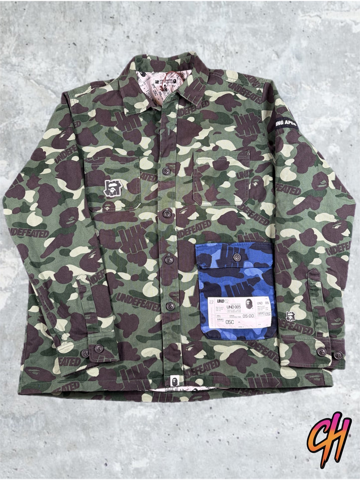 BAPE X Undefeated Color Camo Flannel Jacket Size XL