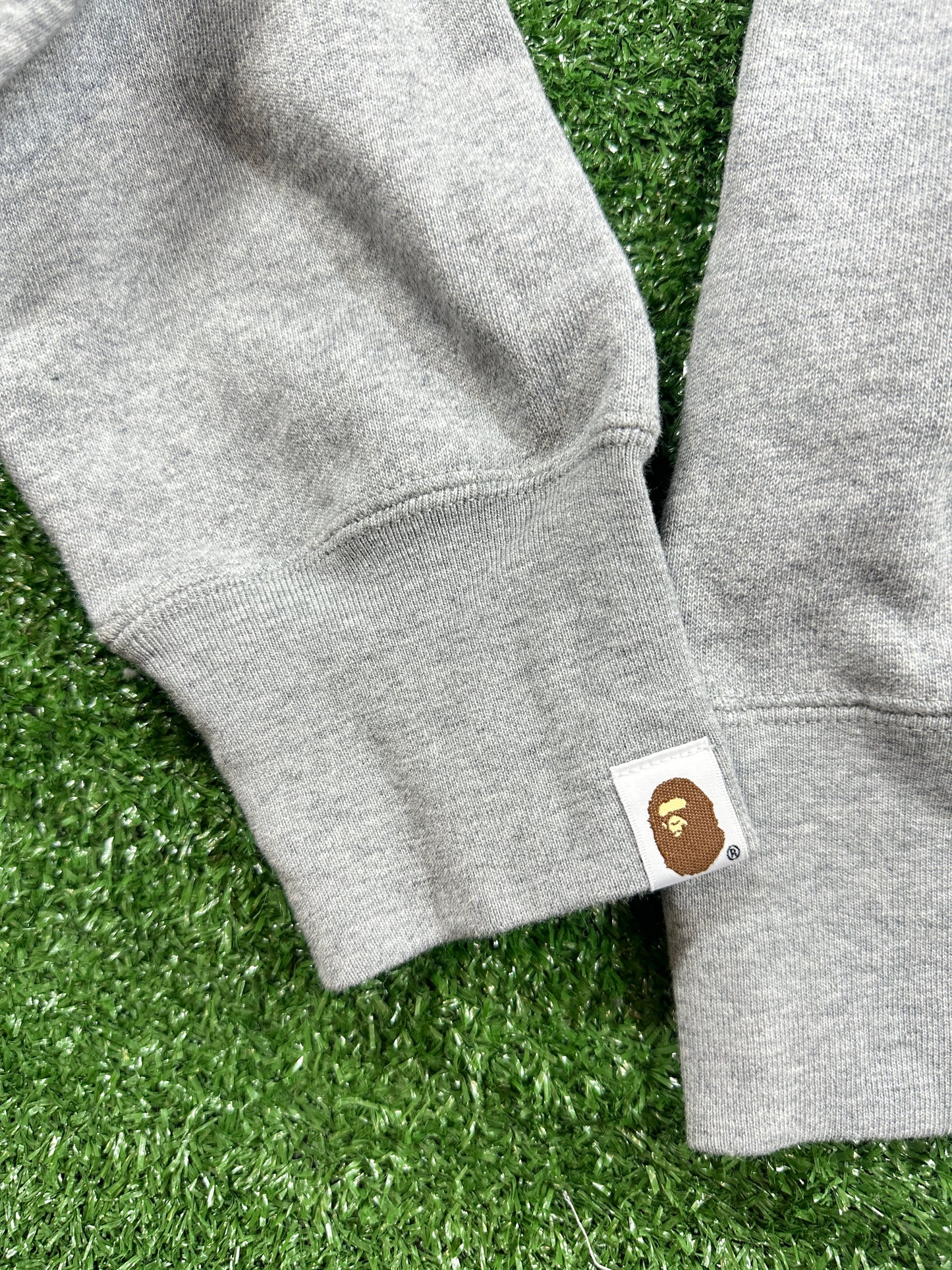 BAPE Grey 'Fading Logo' Pullover Hoodie (STAINED) - Size Large