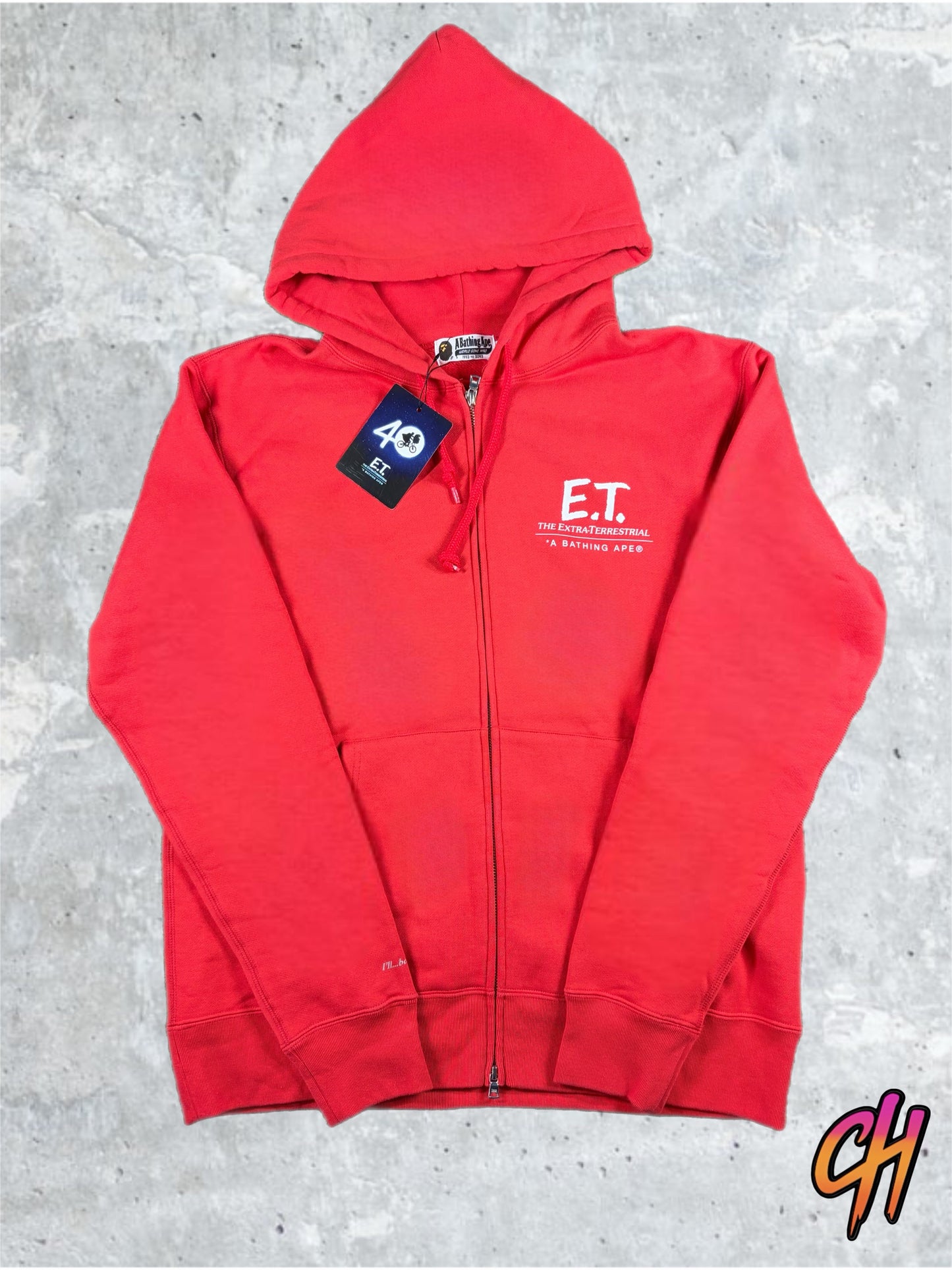 Bape X E.T. Ape Head Red Full Zip-Up Hoodie Size XL