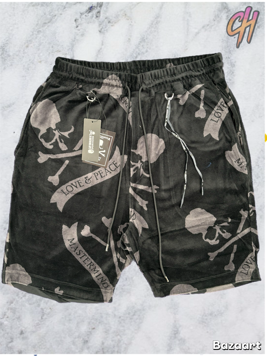 Mastermind World All Over Skull Velour Black Sweatshorts Size Large (MSRP: $1,290)