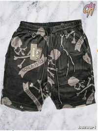 Mastermind World All Over Skull Velour Black Sweatshorts Size Large (MSRP: $1,290)