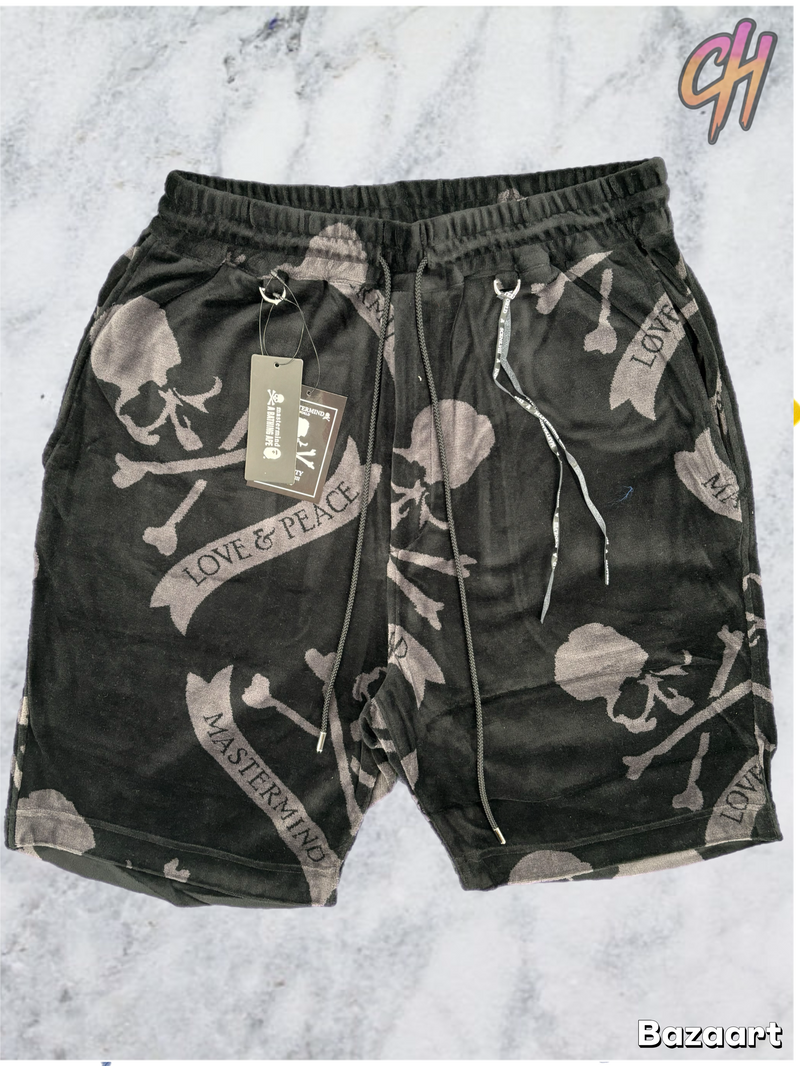 Mastermind World All Over Skull Velour Black Sweatshorts Size Large (MSRP: $1,290)