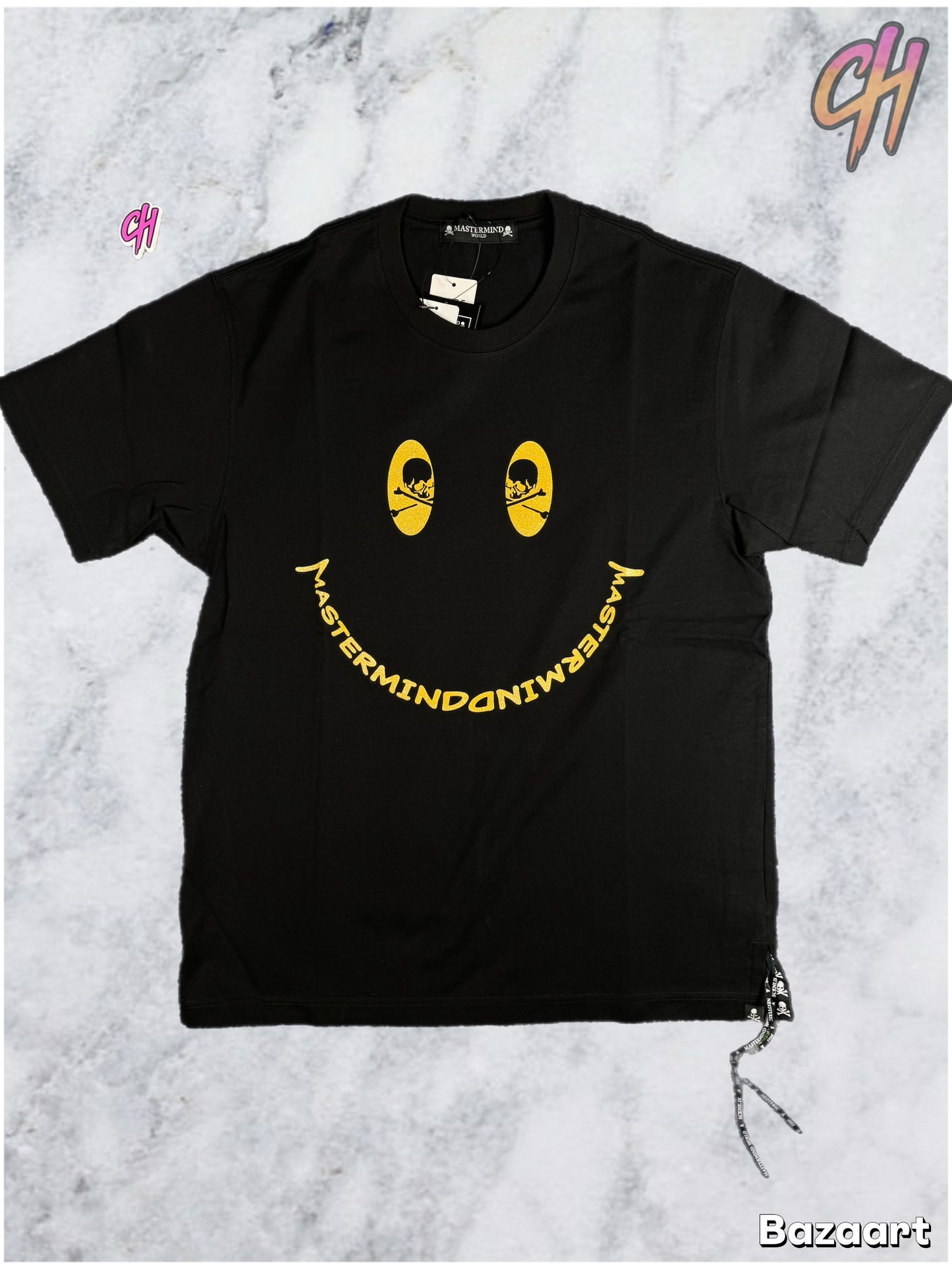 Mastermind World Gold Smiley Face Graphic Black T-Shirt Size Small