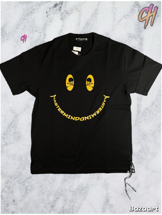 Mastermind World Gold Smiley Face Graphic Black T-Shirt Size Small