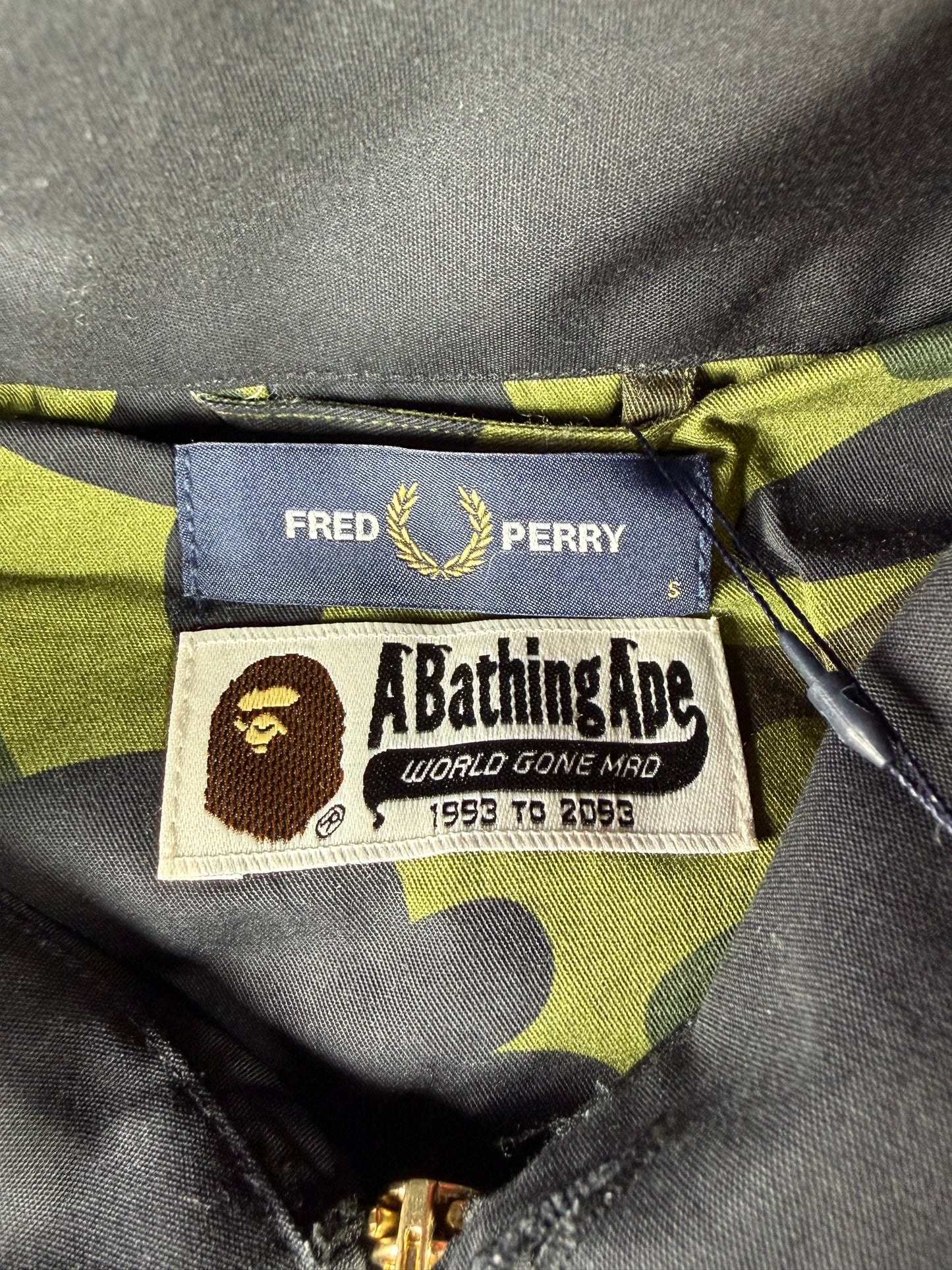 Bape X Fred Perry Black Harrington Jacket Size Large