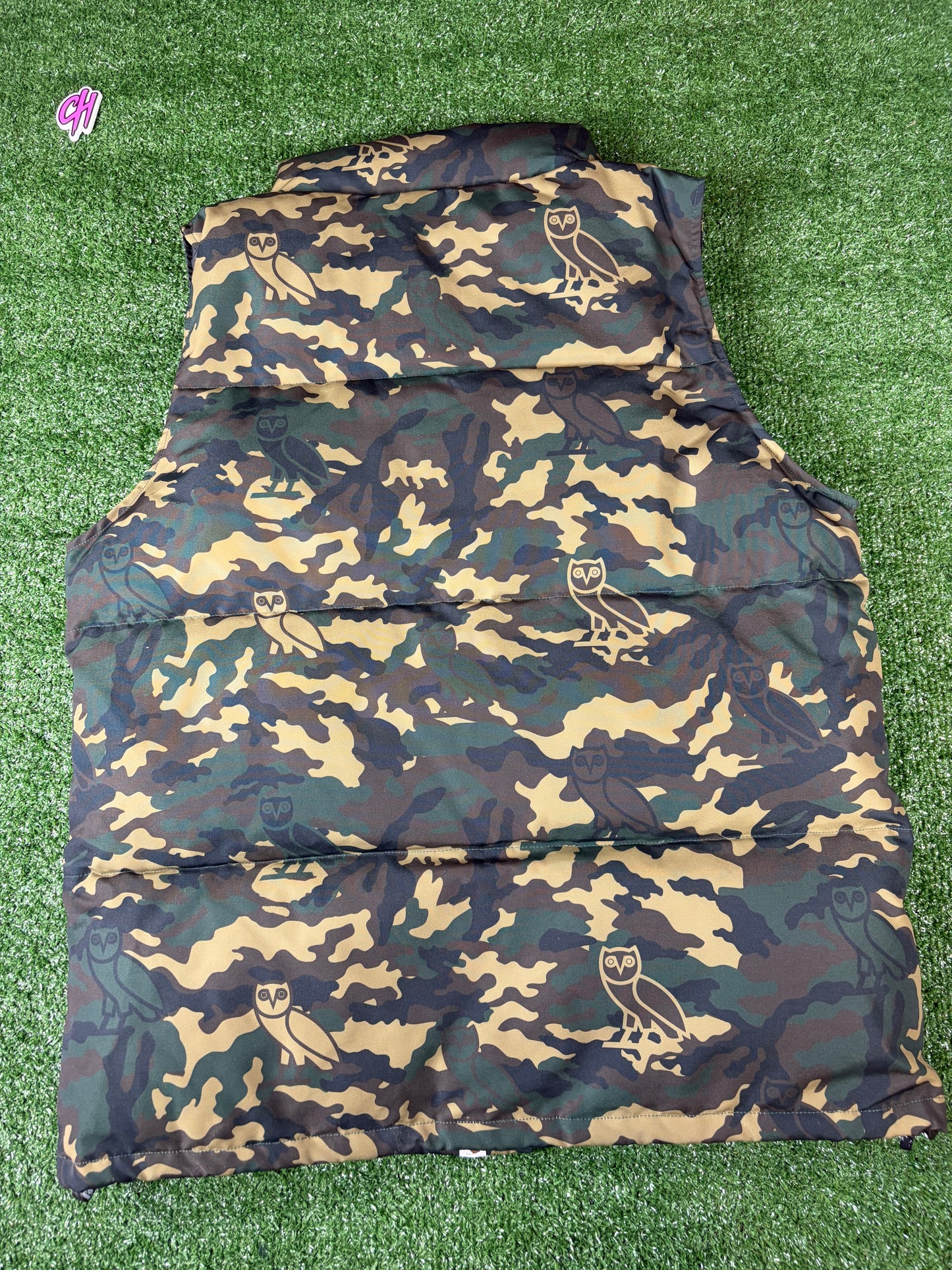 Bape X OVO Woodland Camo Green Down Vest Size XL