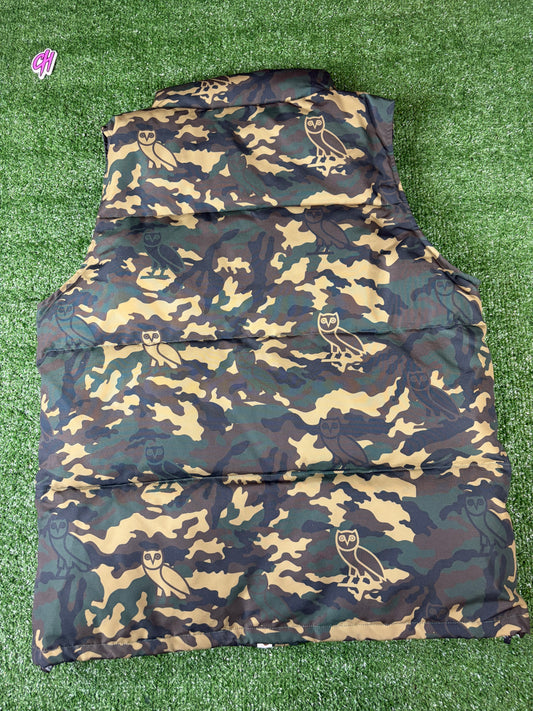 Bape X OVO Woodland Camo Green Down Vest Size XL