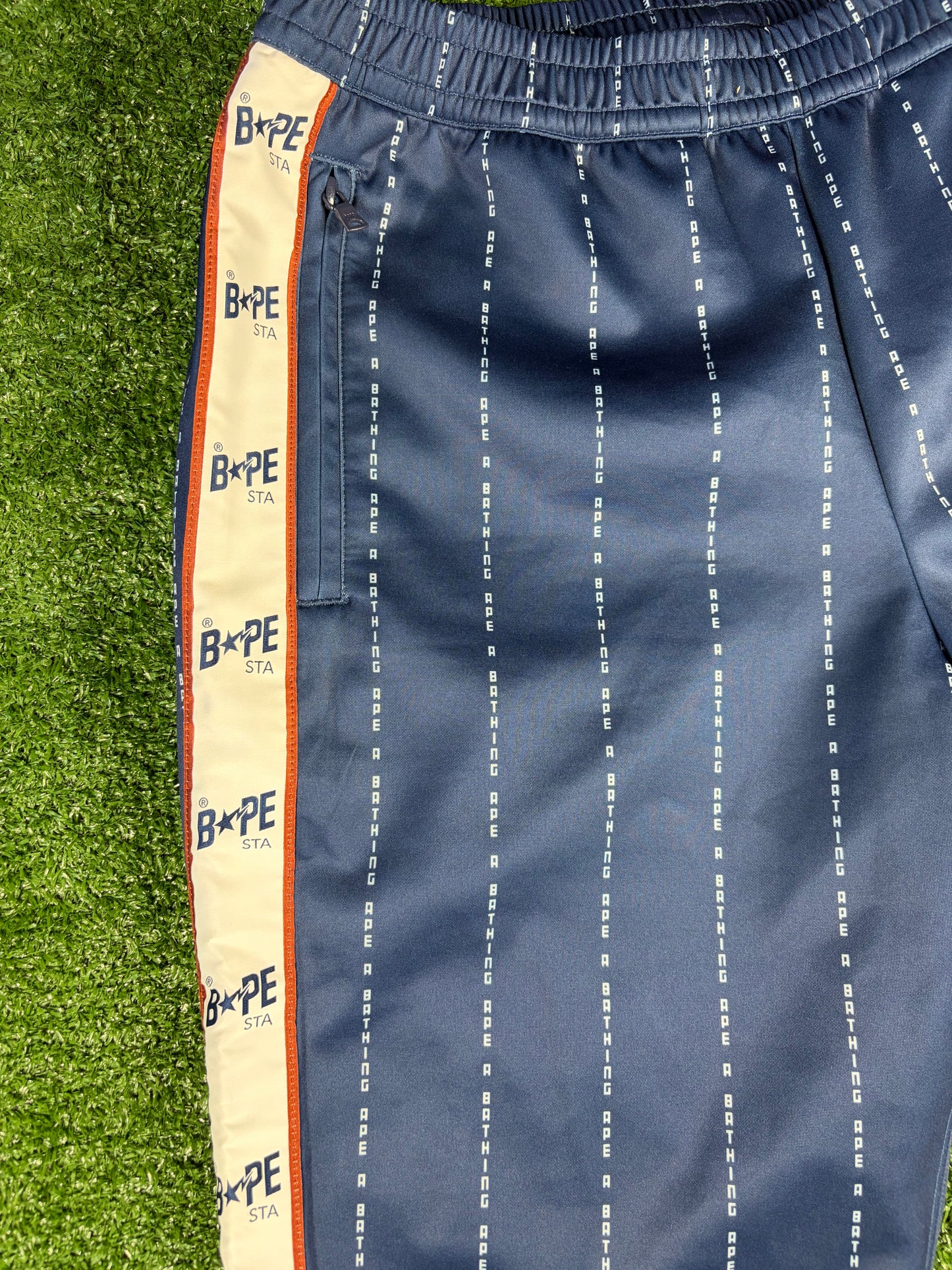 BAPE Text Stripe Jersey Navy Track Pants Navy Size XL