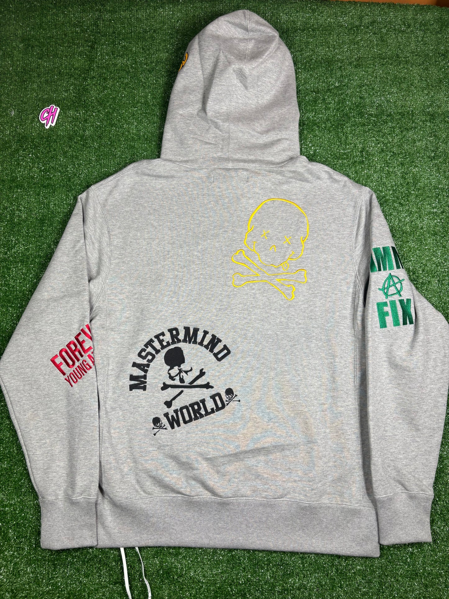 Mastrmind World Vs. Bape All-Over Embroidered Grey Hoodie Size Medium