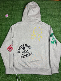 Mastermind World Vs. Bape All-Over Embroidered Grey Hoodie Size Medium