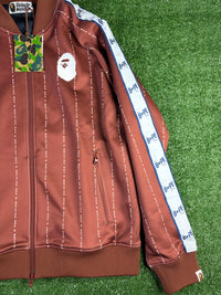 BAPE Text Stripe Full-Zip Brown Jersey Top Size Large