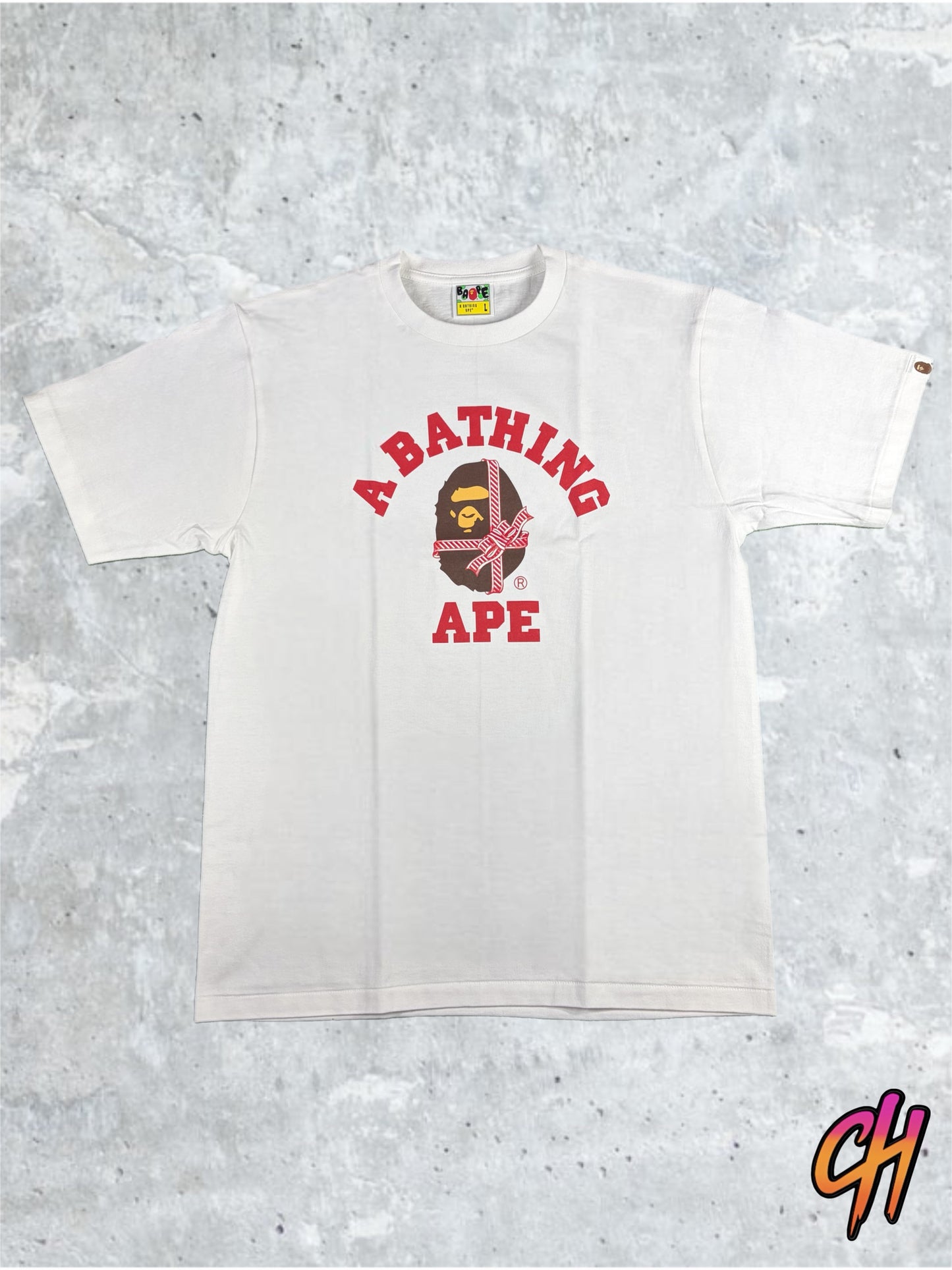 BAPE Christmas College White/Red T-Shirt Size Large