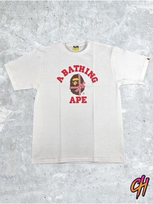 BAPE Christmas College White/Red T-Shirt Size Large