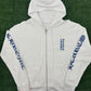 Chrome Hearts Blue Vertical Logo White Zip-Up Hoodie Size Small