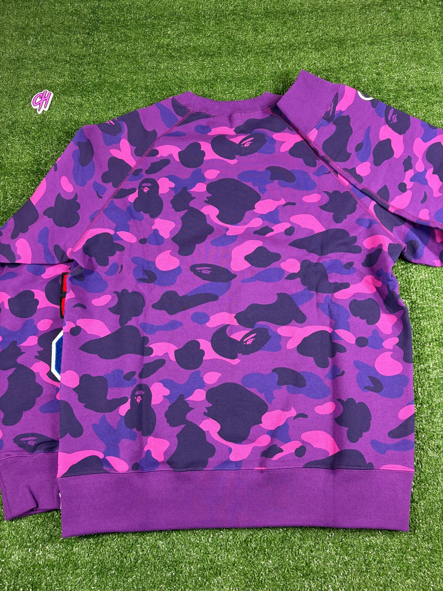 BAPE Color Camo Embroidery Shark Purple Crewneck Large