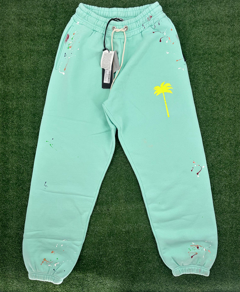 Palm Angels PXP Painted Sweatpants Seafoam Yellow Medium Brand New