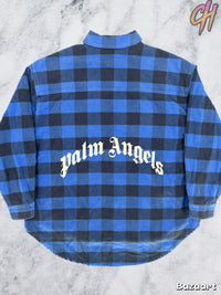 Palm Angels Curved Logo Blue/White Checkered Overshirt Size 50