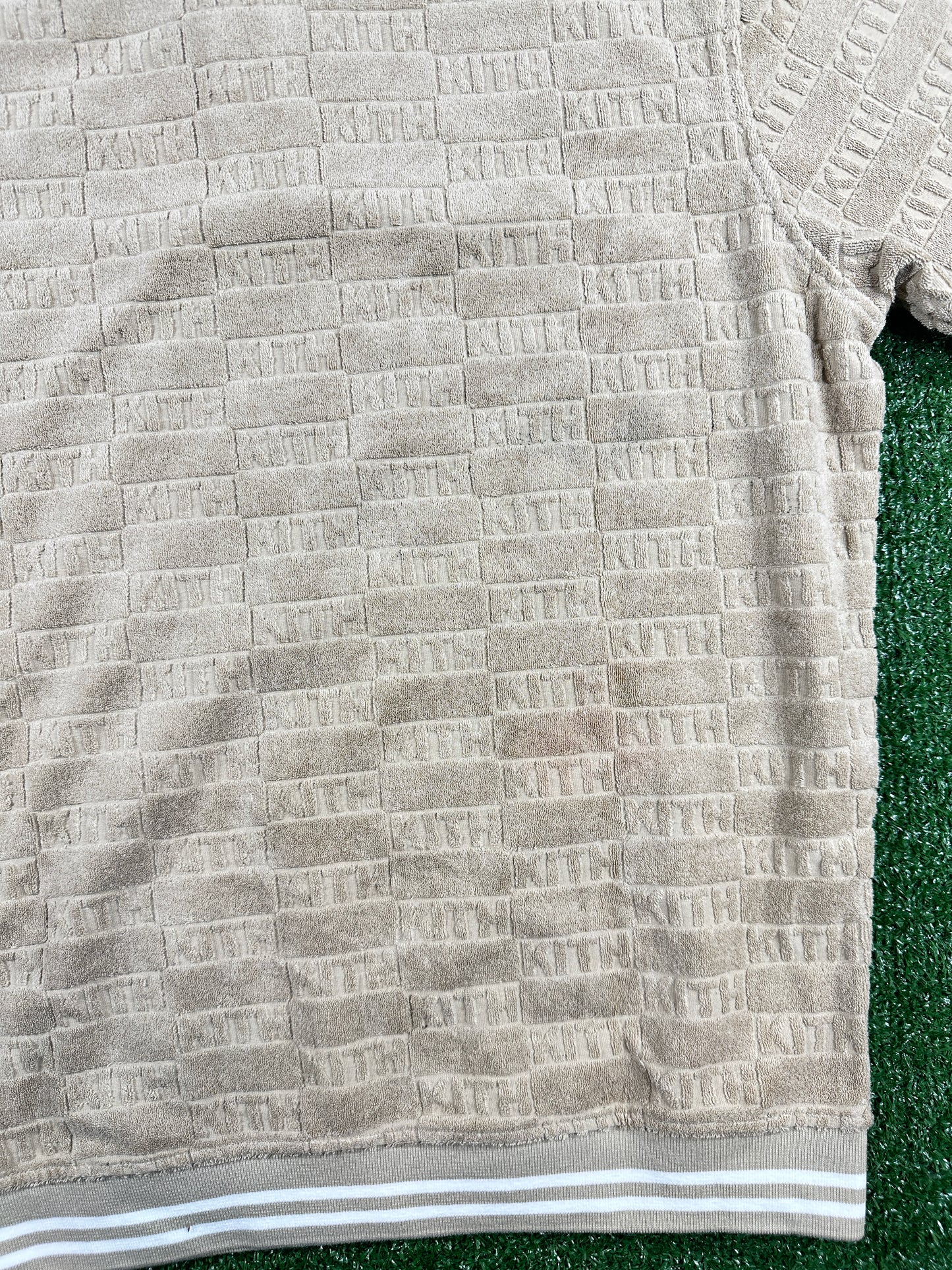 Kith Graham Velour Beige Men's Polo Shirt (STAINED) - Size Small