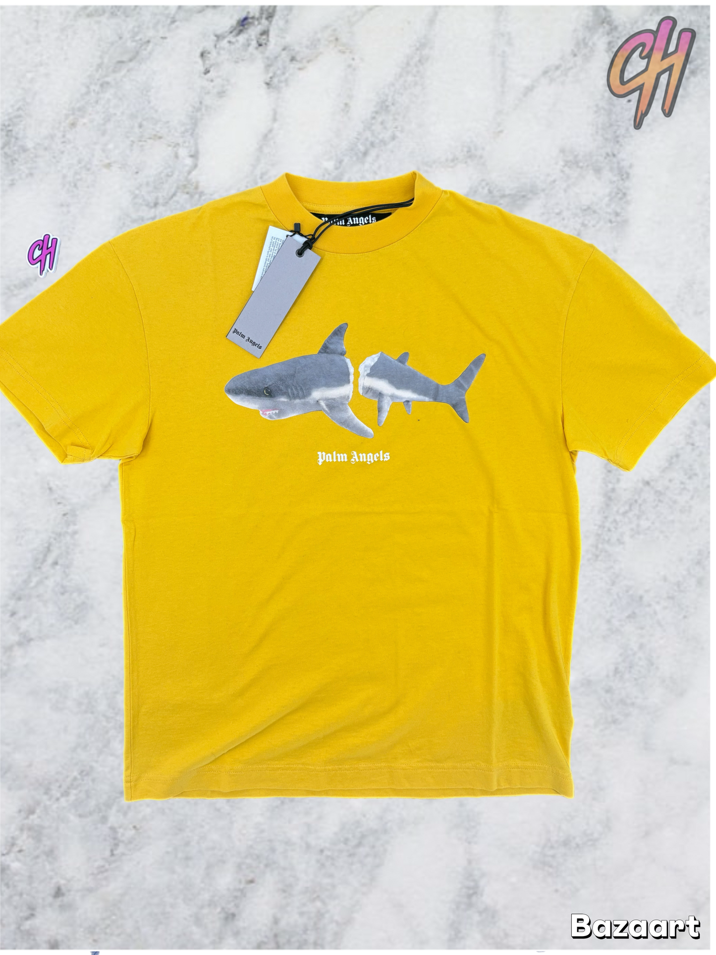 Palm Angels Classic Shark Design Yellow T-Shirt Size XS