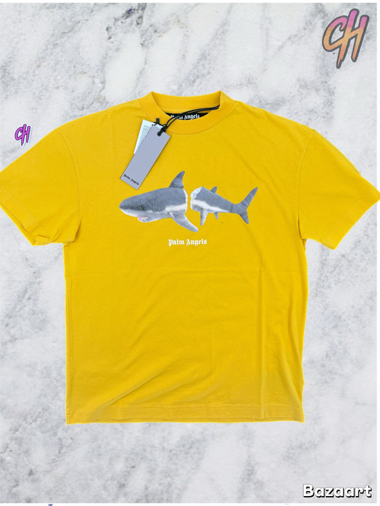 Palm Angels Classic Shark Design Yellow T-Shirt Size Medium