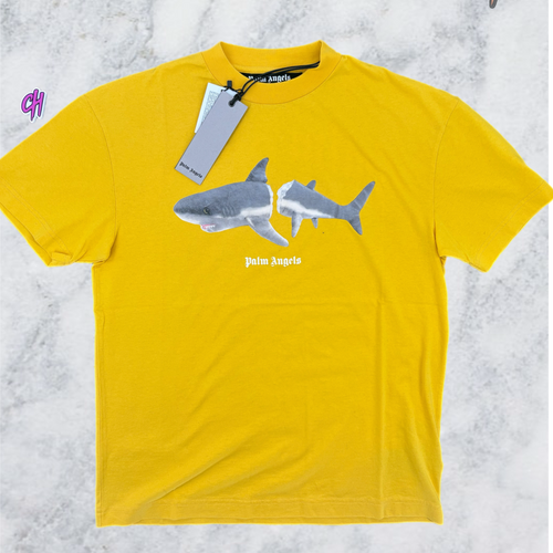 Palm Angels Classic Shark Design Yellow T-Shirt Size Medium