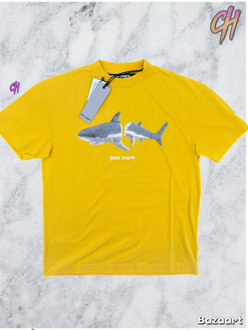 Palm Angels Classic Shark Design Yellow T-Shirt Size Small