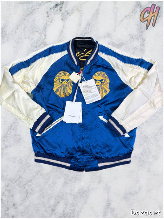 Bape Black Reversible Satin Mural Bomber Size Medium (MSRP: $1,525)