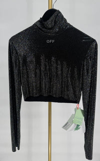 Off White Black Bling Sec Skin L/S Crop Top Size 40 (MSRP:$1265.00)
