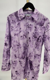 Off-White Chine Satin Twist Shirt Dress Violet SZ 40 (MSRP: $850.00)
