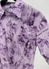 Off-White Chine Satin Twist Shirt Dress Violet SZ 40 (MSRP: $850.00)