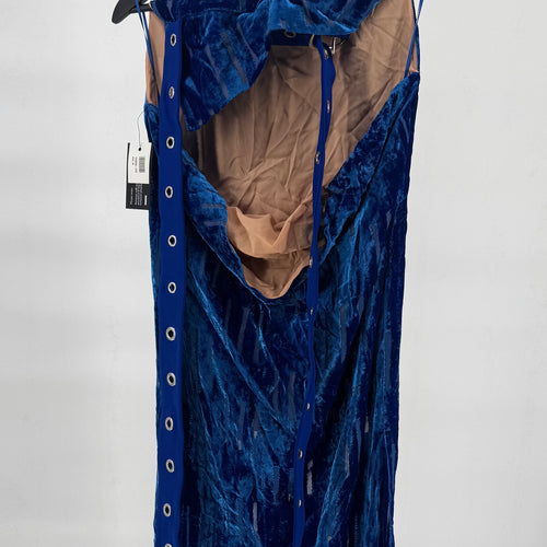 Off-White Women's Blue Velvet Shibori Belt Long Dress Sz 38 (MSRP: $2,239)