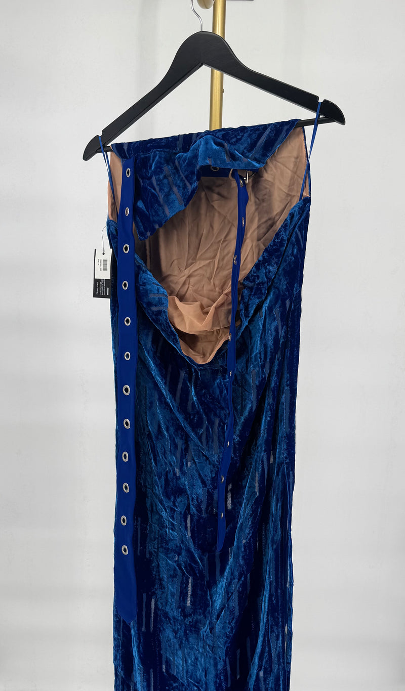 Off-White Women's Blue Velvet Shibori Belt Long Dress Sz 38 (MSRP: $2,239)