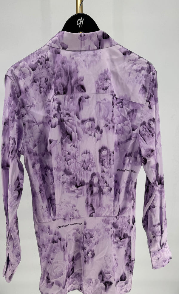 Off-White Chine Satin Twist Shirt Dress Violet SZ 40 (MSRP: $850.00)